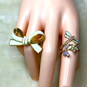 Whimsical Enamel Dragonfly & Bow Rings (Lot)